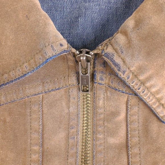 Lee Jacket Womans Large Brown Suede Covered Denim Distressed Worn Rayon Cotton - Picture 6 of 16